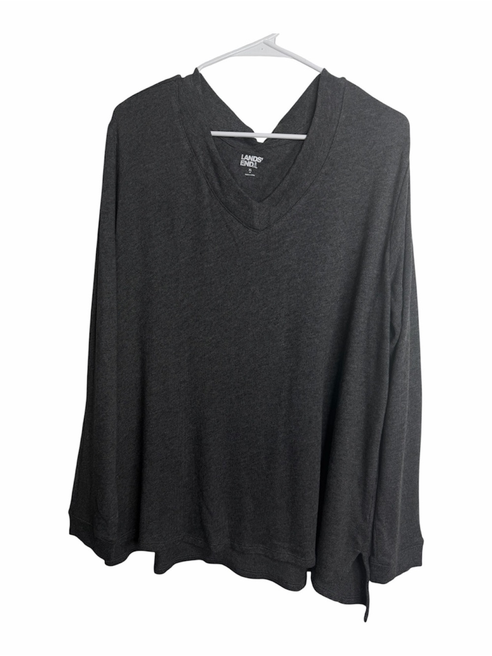 Lands' End Women's XL Charcoal V-Neck Long Sleeve Top Minimalist Flowy Stretchy